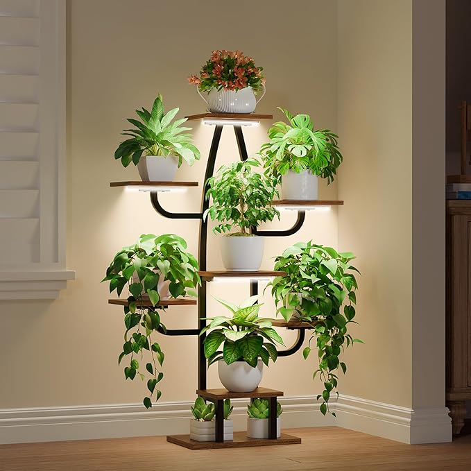 Indoor Plant Stand with Grow Light - 8 Tier Plant Shelf indoor, 43" Corner Stand with Multiple Tiers, Cactus Flower Holder for Living Room, Patio, Hallway