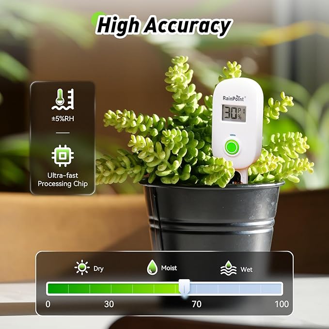 RAINPOINT Smart Digital Wireless Plant Moisture Meter Houseplant Indoor,WiFi Hub Needed,Capacitive Probe,Leave-in Soil Hygrometer Sensor,Real-time Monitor Humidity Tester Outdoor Gardening