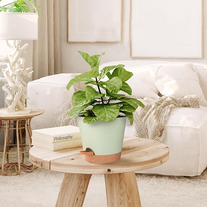 Self Watering Planters for Outdoor Plants 7/6.5/6/5.5/5Inch 5Pack Flower Pot for House Plants Green Indoor Plastic Pots Plant Pots Succulent Pots with Drainage Hole and Deep Reservoir