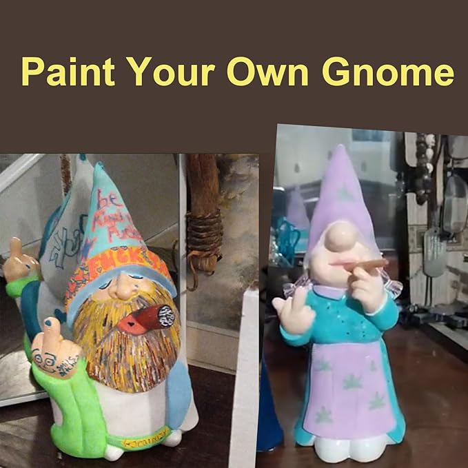 MINICAR 8'' H Funny Middle Finger Lady Gnomes Statues Outdoor Decor, Naughty Smoking Sculptures Garden Yard Patio Decorations, Paintable Unique Gifts