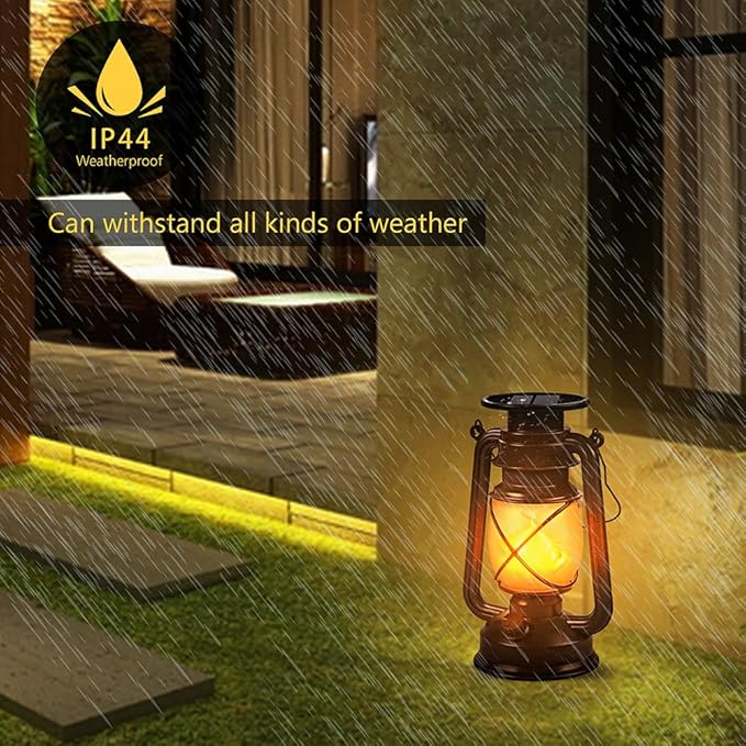 Solar Lantern Outdoor Hanging Solar Lights Dancing Flame Led Waterproof Camping Lamps, Landscape Decor for Table Patio Garden Yard Pathway Porch 2 Pack