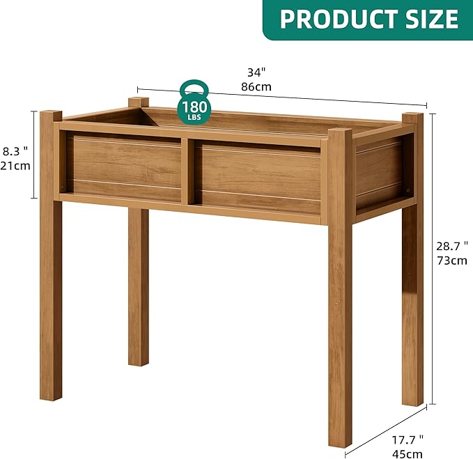 YITAHOME Raised Garden Bed, HIPS Poly Wood Elevated Planter Box with Legs and Drainage Hole, Small Flower Box Stand for Patio Balcony Garden Backyard, Teak
