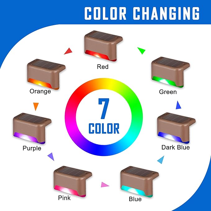 SOLPEX Color Changing Solar Deck Lights, 16 Pack Waterproof LED Lights for Decks,Stairs,Fences,Yards and Patios