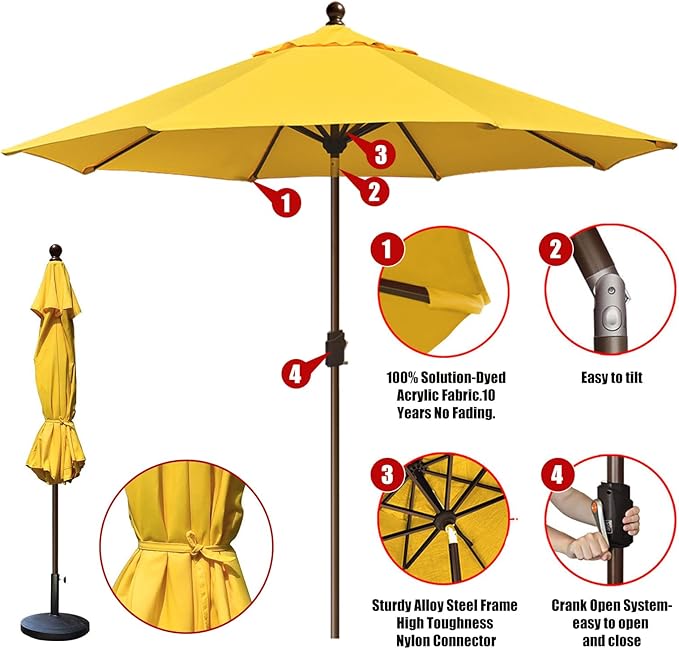 EliteShade USA 10-Year-Non-Fading 10Ft Market Umbrella Patio Umbrella Outdoor Table Umbrella with Ventilation, Sunflower Yellow