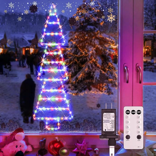 LED Christmas Lights Outdoor, 4.6ft Ladder Lights, Plug-in Christmas Tree Hanging Light, Waterproof 8 Light Modes Christmas Decoration for Indoor, Wall, Window, Garden - Multicolor