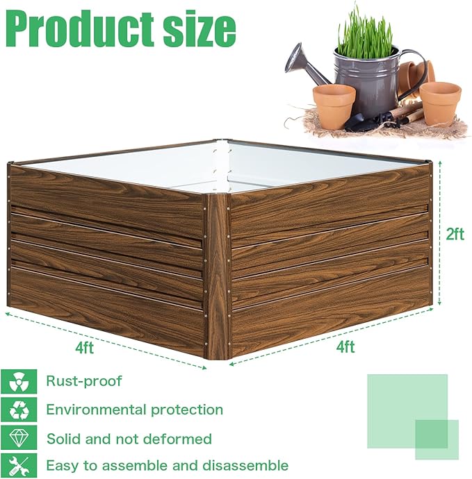 SnugNiture Galvanized Raised Garden Bed 4x4x2FT Outdoor Large Metal Planter Box Steel Kit for Planting Vegetables, Flowers
