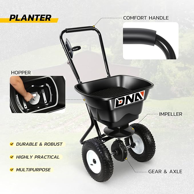 DNA MOTORING 80lb Walk-Behind Broadcast Spreader 36KG/29L Capacity, Garden Seeder with Wheels, for Residential Farm Seeding, TOOLS-00469