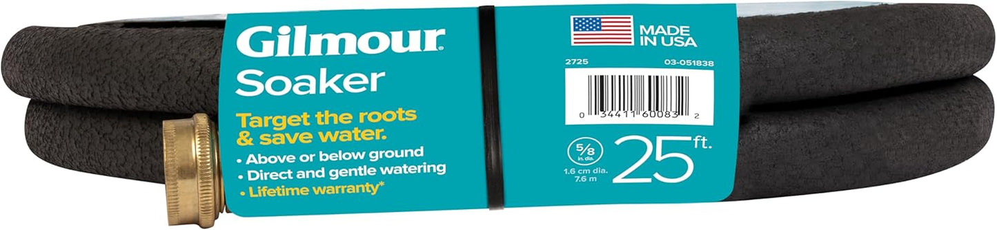 Gilmour 5/8" x 25' Round Weeper Soaker Hose for Garden Beds, Drip Irrigation Outdoor Hose, Flexible Garden Hose for Vegetable Gardens, Flower Beds, Lawns, and Orchards