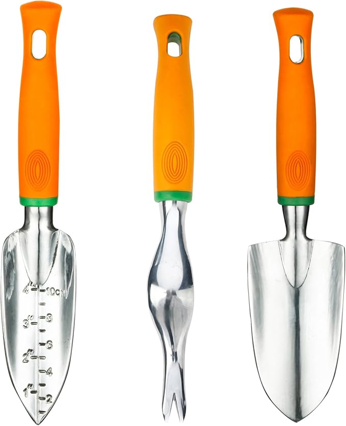 UKOKE Garden Tool Set, 12 Piece Aluminum Hand Tool Kit, Garden Canvas Apron with Storage Pocket, Outdoor Tool, Heavy Duty Gardening Work Set with Ergonomic Handle, Gardening Tools for women men