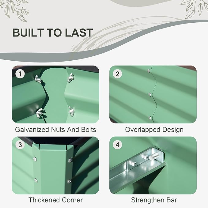 Domi Raised Garden Beds Outdoor, 8x4x1.5Ft Thickening Tall Metal Rectangular Deep Root Box Planter for Vegetables, Flowers, Herbs, and Succulents 1.5" Deep w/ 342 Gallon Capacity - Green