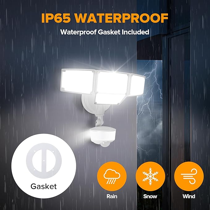 LUTEC 84W 9500LM LED Security Light Motion Sensor Outdoor Lights with Night Light, 4 Head LED Flood Lights Outdoor 5000K Daylight, IP65 Waterproof, Motion Detected Lights for Outside (White)