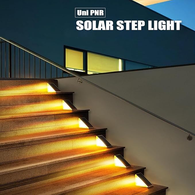 Solar Stair Lights Outdoor, 6 Pack Outdoor Solar Lights Waterproof IP67, Solar Step Lights for Outside, Patio, Decor, Yard, Garden, Front Door, Porch (Warm White)