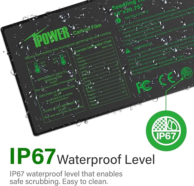 iPower 10" x 20.75" Seeding Heat Mat with New-Upgraded Carbon Film, Indoor Gardening Plant Germination Starting Pad, Durable Waterproof, Black