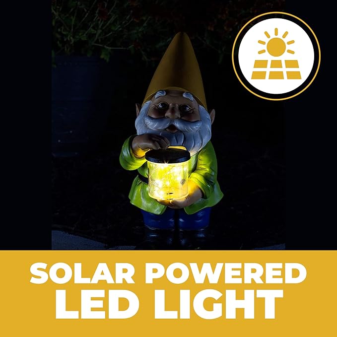VP Home Jar Garden Gnomes Lawn Gnome with Solar Light Great Addition for Your Garden Solar Powered Knome Gifts for Outside Patio Lawn (Yellow Hat)