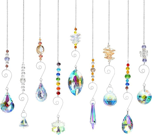 Crystal Suncatchers, RIFNY Hanging Crystals Ornament Sun Catcher with Chain, 9 Pack Glass Beads Ball Prisms Pendant Rainbow Maker for Window Home Office Garden Decoration