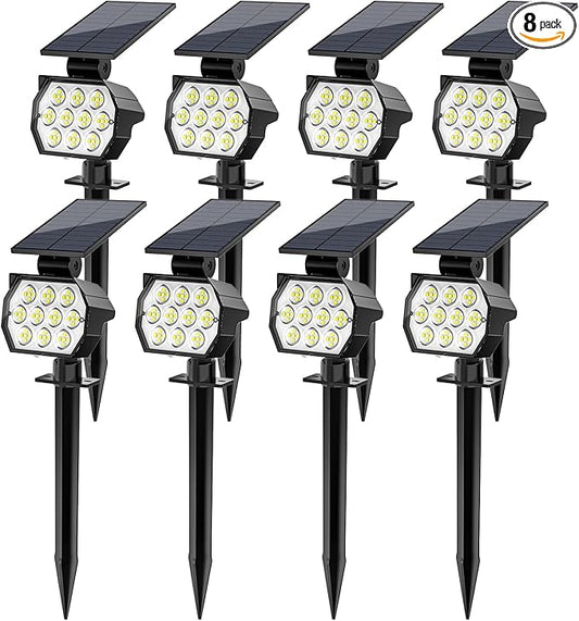 Solar Spot Lights Outdoor Waterproof IP67, 8 Pack - 50 LED Adjustable Solar Powered Landscape Spotlight with 3 Lighting Modes, Stake Light for Outside Yard Lawn Pathway Tree (Cool White)