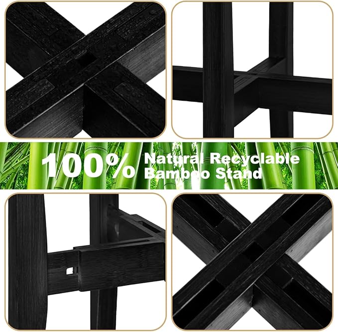 OERGKE 2 Pack Plant Stand Indoor, Adjustable Bamboo Mid Century Modern Plants Stands, Corner Flower Holder for Living Room, Fits 8 to 12 Inches Pots, (Pot & Plant Not Included)(Black)