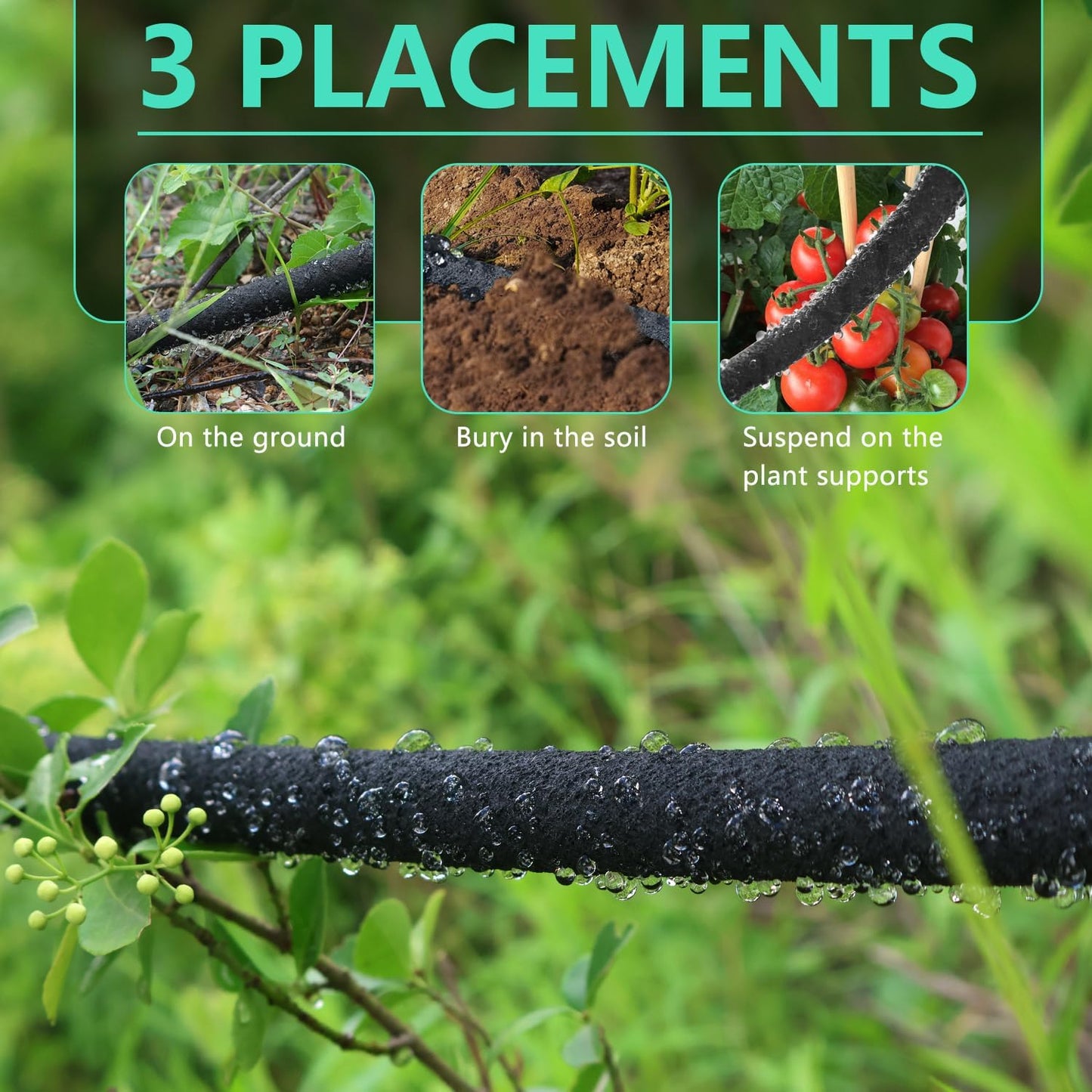 4-Pack Soaker Hose for Garden 10 Ft, Short Soaker Hoses 40 Ft, Rubber Garden Hose for Watering, Heavy Duty Drip Irrigation Hoses System (10 feet 4-Pack)