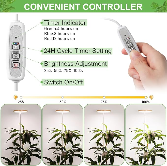 LORDEM Bamboo Grow Light for Indoor Plants,Full Spectrum LED Plant Grow Light, Height Adjustable Growing Lamp with Auto Timer 4H/8H/12H, 4 Dimmable Levels, Ideal for Large Tall Plants