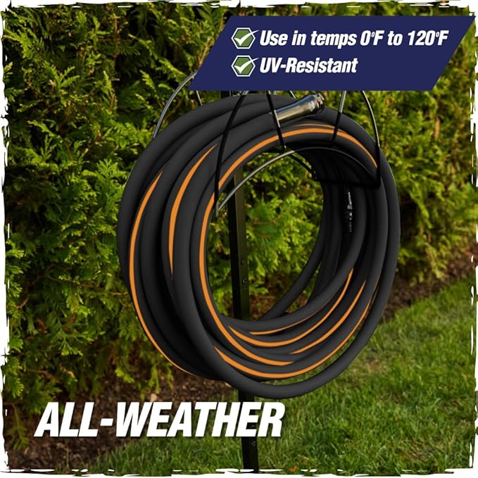 Rugged Rhino Heavy Duty Flexible Light Weight Garden Hose, 75ft x 5/8in, 4 Layer Leakproof Outdoor Gardening Tools, Watering Supplies, Powerful Water Pressure for Lawn, Flowers, Black Orange
