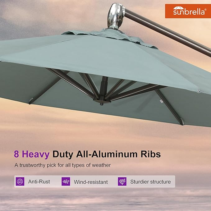PURPLE LEAF 10FT Cantilever Patio Umbrella with 360-degree Rotation Aluminum Round Outdoor Offset Handing Umbrella for Patio Pool, Sprout Green