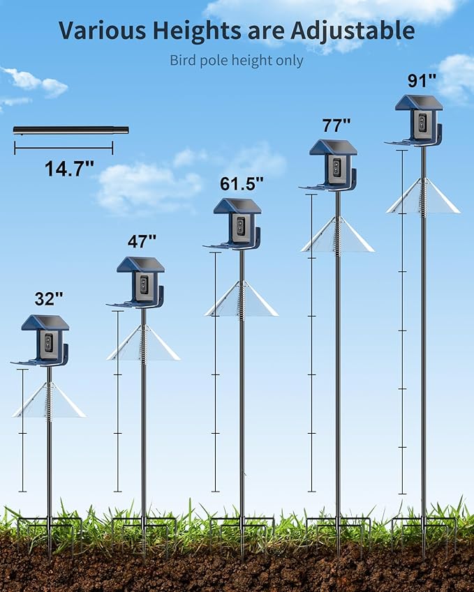 Bird Feeder Pole with Squirrel Baffle - 104 Inch Bird House Pole for Outdoors Heavy Duty, Squirrel Proof Baffle with Stainless Steel Spring for Better Defense, Slip-Fit Connection