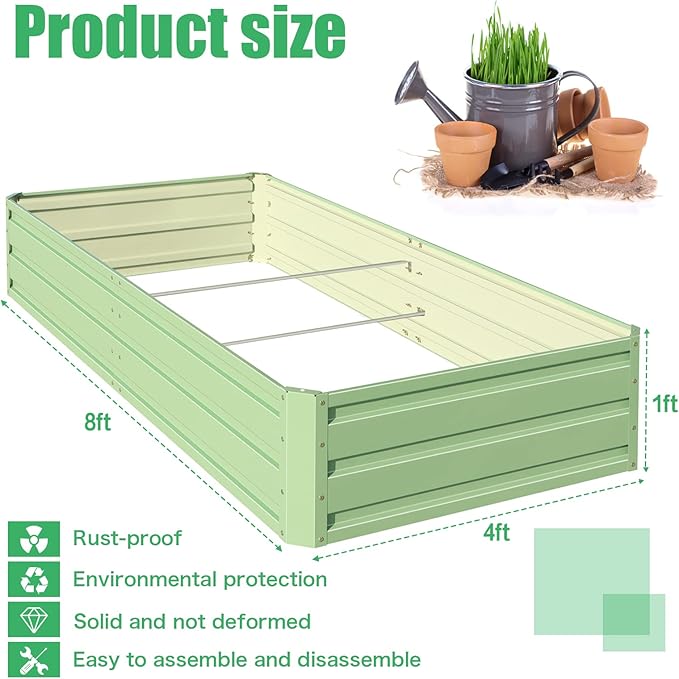SnugNiture Galvanized Raised Garden Bed 8x4x1FT Outdoor Large Metal Planter Box Steel Kit for Planting Vegetables, Flowers