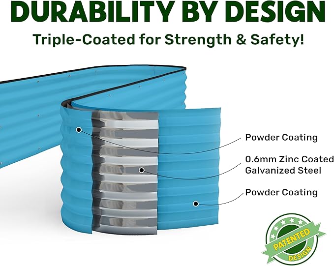 9-in-1 Galvanized Steel Raised Garden Bed // 8×2×1.5 ft Modular Planter for Gardening, Vegetables, Flowers // 18" Tall Metal Raised Garden Beds Outdoor (Teal) // Patented Design Planter Box