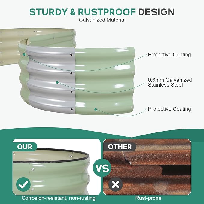 Galvanized Raised Garden Bed Outdoor - 4×2×1ft Planter Raised Beds for Gardening | Oval Metal Garden Planter Box with Safety Edging and Gloves for Vegetables Fruits Flowers - AvocadoGreen