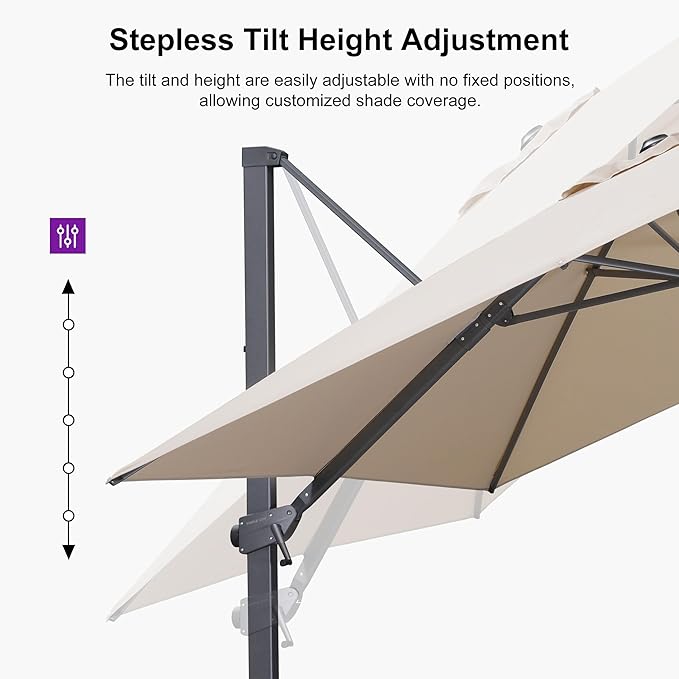 PURPLE LEAF 9' × 11.5' Patio Cantilever Umbrella with Base Outdoor Rectangle Adjustable Offset Umbrellas with 360-degree Rotation and 8 Heavy Duty Metal Ribs for Garden Deck Pool Beige
