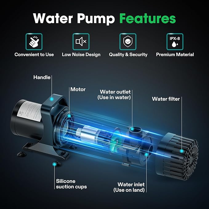 VIVOSUN 2700 GPH Submersible Water Pump with Barrier Bag, 120W Pond Pump with 15FT. Lift Height, Ultra Quiet Aquarium Pump for Pond, Waterfall, Fish Tank, Statuary, Hydroponic