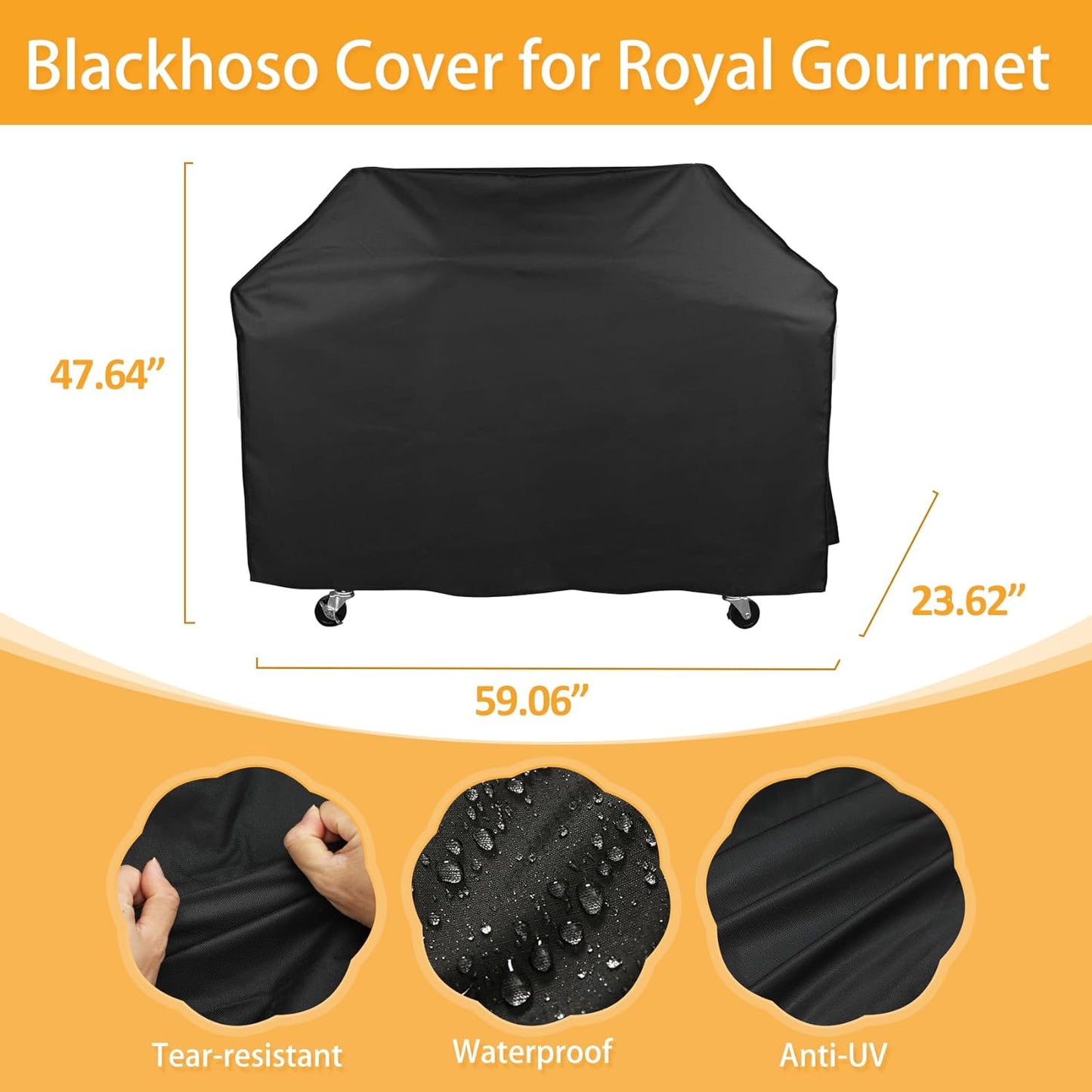 Grill Cover for Royal Gourmet Grill CD2030AN CD2030X SG6002 GA5401T, 59 inch CR5903 Heavy Duty Waterproof UV Resistant Cover, Outdoor Barbeque Grill Accessories