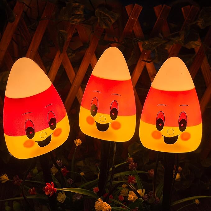 Halloween Candy Corn Pathway Lights Outdoor, 7Ft C7 LED Halloween Decorations Candy Corn Pathway String Lights Waterproof with 4 Stakes for Halloween Outdoor Garden Walkway Driveway Lawn Party Decor