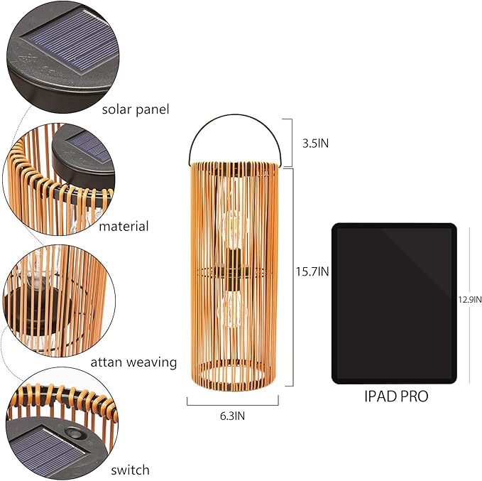 Solar Lanterns Outdoor Hanging Lantern Warm White Light Edison Style Bulb Yard Garden Wedding Home Parties Patio Decoration Waterproof Outdoor Floor Lamp Brown