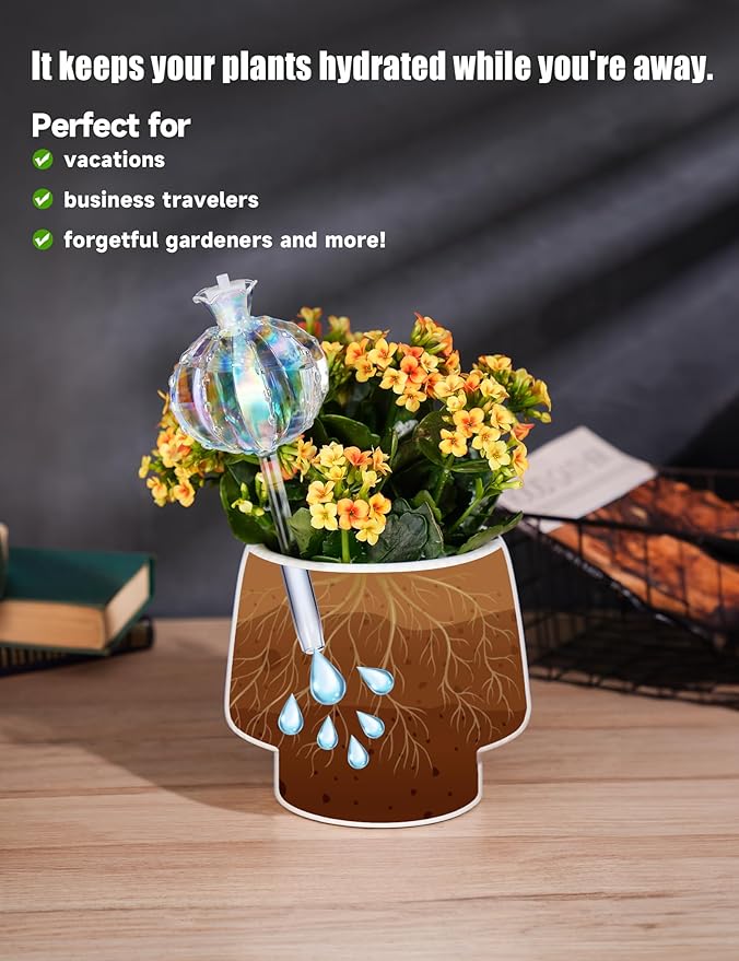 NiHome Large Plant Watering Globes 2-Pack, Iridescent Glass Cactus Self Watering Globe, Glass Waterer for Potted Plants - 4.7OZ/140 ML Capacity Automatic Irrigation System, Adorable Gardening Gift