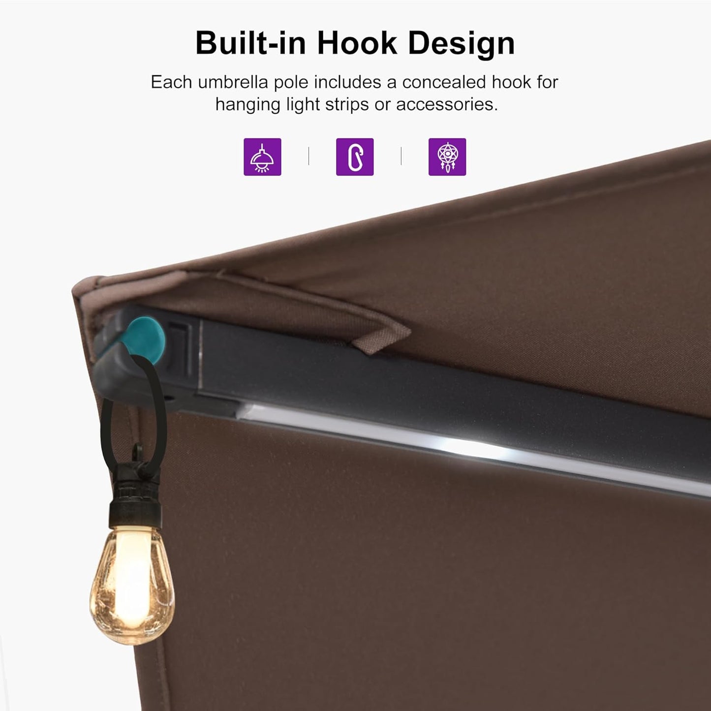 PURPLE LEAF 15ft Double-Side Patio Umbrella with Base and Solar Lights Outdoor Market Umbrella with Crank Handle Rectangle Umbrella for Backyard Pool Garden Deck, Taupe