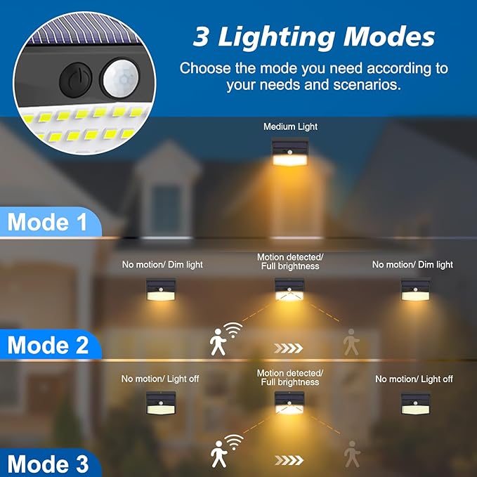 Solar Motion Sensor Outdoor Lights [138 LED/2 Packs] Solar Security Lights Outdoor with 3 Lighting Modes Solar Powered Lights Waterproof for Outside Wall Garden Fence Backyard Deck, Warm White