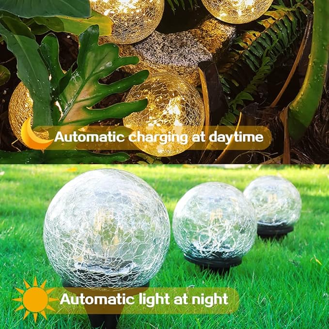 TOMEX Solar Garden Lights, Cracked Glass Ball Waterproof Warm White LED for Outdoor Decor Decorations Pathway Patio Yard Lawn, 1Pack (4.7")