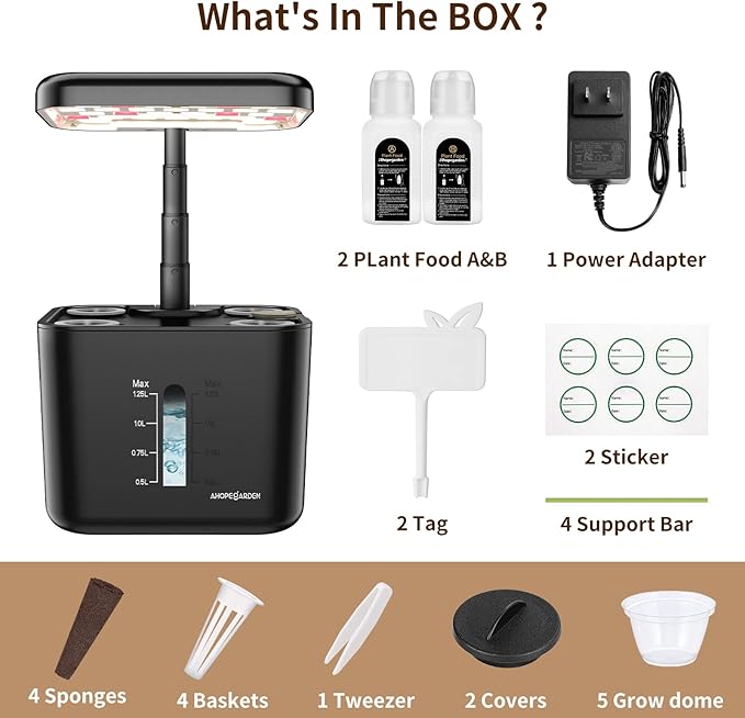 Ahopegarden Hydroponics Growing System kit Indoor Herb Garden with Grow Light, 4 Pods Plant Germination Kit Herb Vegetable Flower Growth Countertop Grower Harvest Fresh Veggie Lettuce（No Seeds）