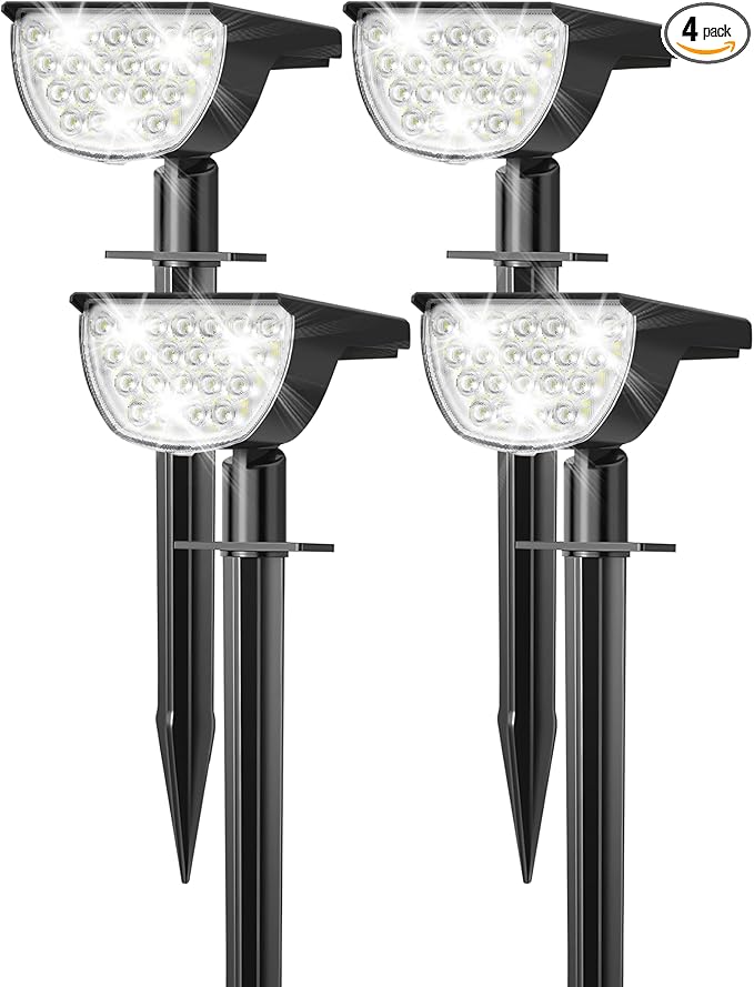 Solar Lights Outdoor Waterproof IP65, 76 LED 3 Lighting Modes Solar Spot Lights Outdoor Yard Garden Landscape Pathway (Cool White, 4 Pack)