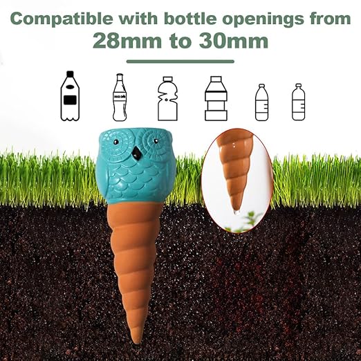 Self Watering Spikes for Plants, Terracotta Slow Release Watering System - Vacation Plant Waterer, 4 Pack Owl Shape Automatic Plant Watering Devices for Indoor Outdoor Potted Plants