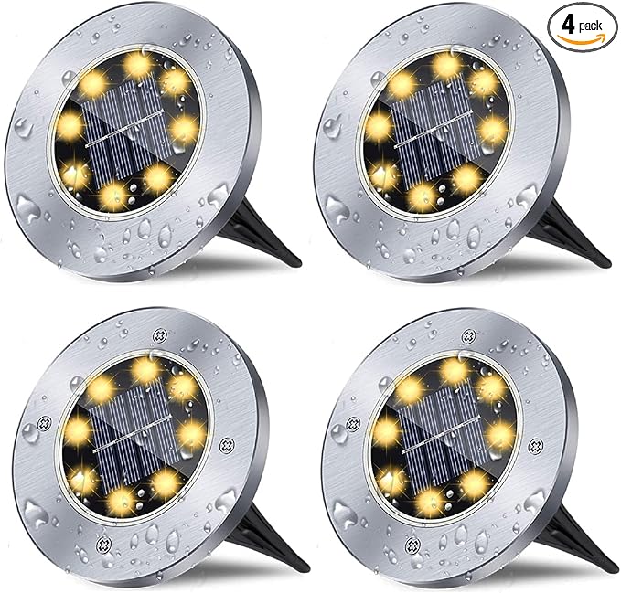 Solar Ground Lights, Waterproof Solar Garden Lights, Upgraded Outdoor Garden Waterproof Bright in-Ground Lights, Landscape Lights for Pathway,Yard,Deck,Lawn,Patio,Walkway (4 Pack Warm Light)