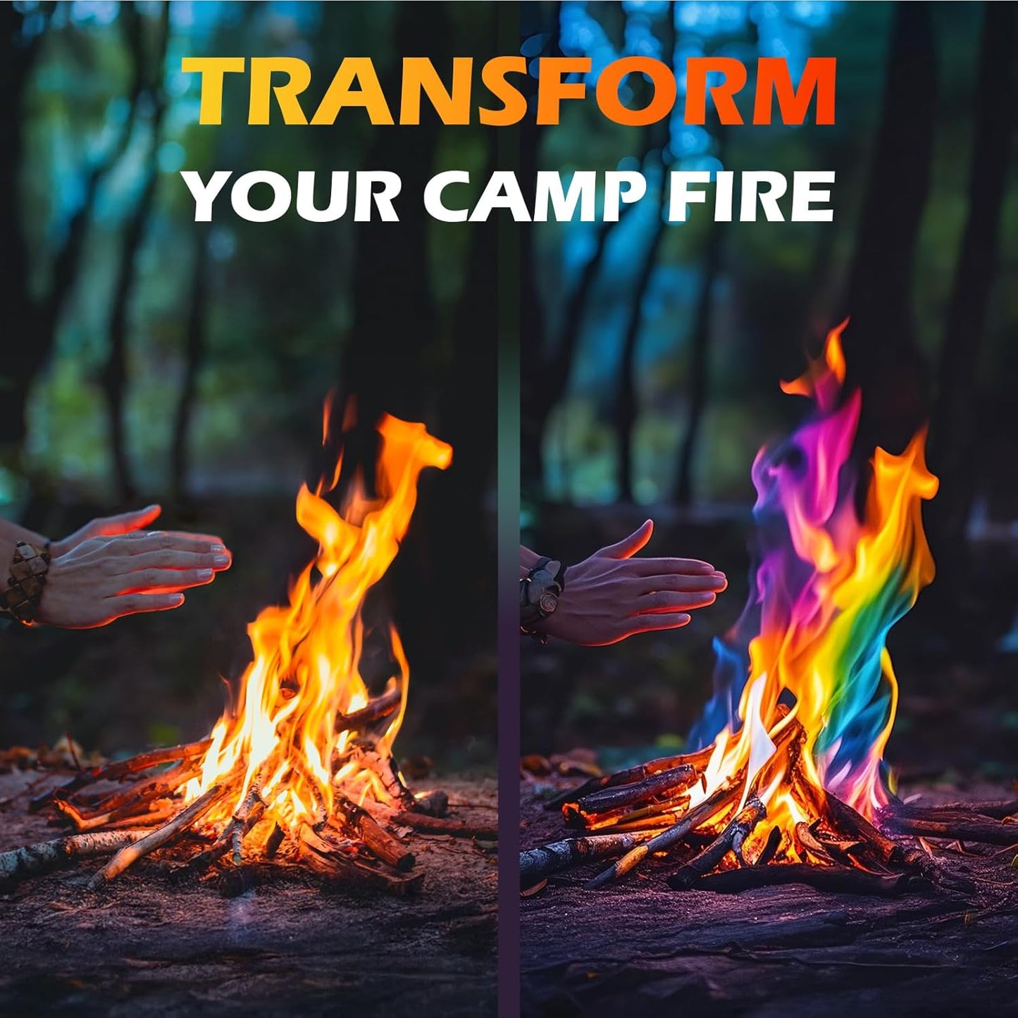 Fire Color Changing Packets for Fire Pit, Campfires, Outdoor Fireplaces, Bonfire - Camping Essentials for Kids & Adults, Camping Accessories Magical Colorful Flames, 25 Pack