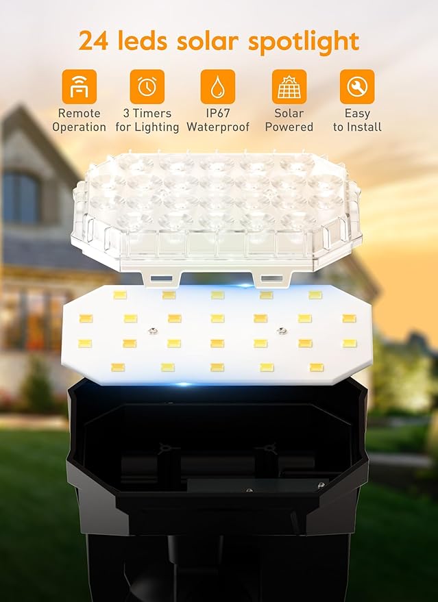 Brightown Solar Lights Outdoor Waterproof, White and Warm White 2 Colors Solar Spot Lights Outdoor with Remote Control, 3 Modes Solar Powered Outdoor Lights for Yard Porch Pathway Garden, 8 Pack