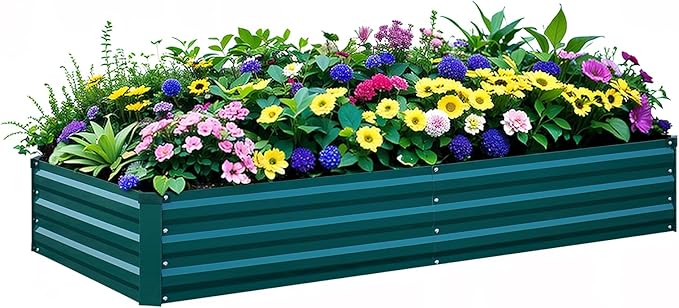 Raised Garden Bed Green, 8x4x1FT Garden box Outdoor for Gardening Vegetables Flower, Garden Raised Planter Box Large, Metal Raised Bed