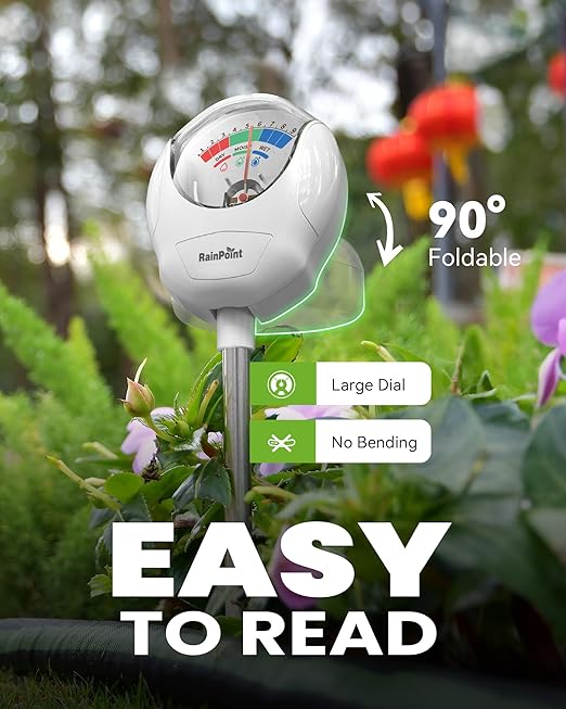 RAINPOINT Soil Moisture Meter for Plants - Accurate Plant Water Meter for Houseplants and Outdoor Plants,Gardening,Farming,No Batteries Needed(White