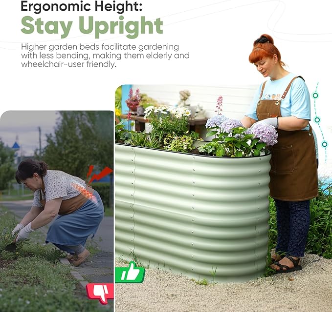 KING BIRD Raised Garden Bed 2.85 ft Tall 9 in 1 Galvanized Planter Garden Box Outdoor for Gardening, Deep Root Vegetables, Flowers 94.5X23.6X34.2 in, Light Green