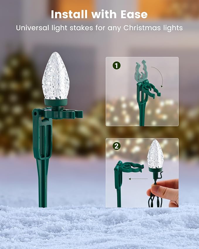 SURAIELEC C9 Christmas Pathway Lights, Walkway Christmas Lights with Warm Bulbs, Total 50 FT 50 LED, Extendable String Lights for Yard, Sidewalk, Driveway Holiday Decor, Waterproof, UL Listed