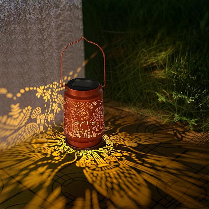 Solar Lanterns Outdoor Waterproof - Metal Hanging Solar Lights for Patio Yard Garden Decor, Christmas Birthday Gifts for Women Mom Men (2 Pack, Mushroom Shape)