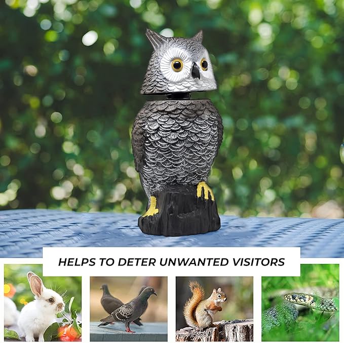 Galashield Owl Decoy to Scare Birds Away Scarecrow Fake Owl with Rotating Head 15" Tall